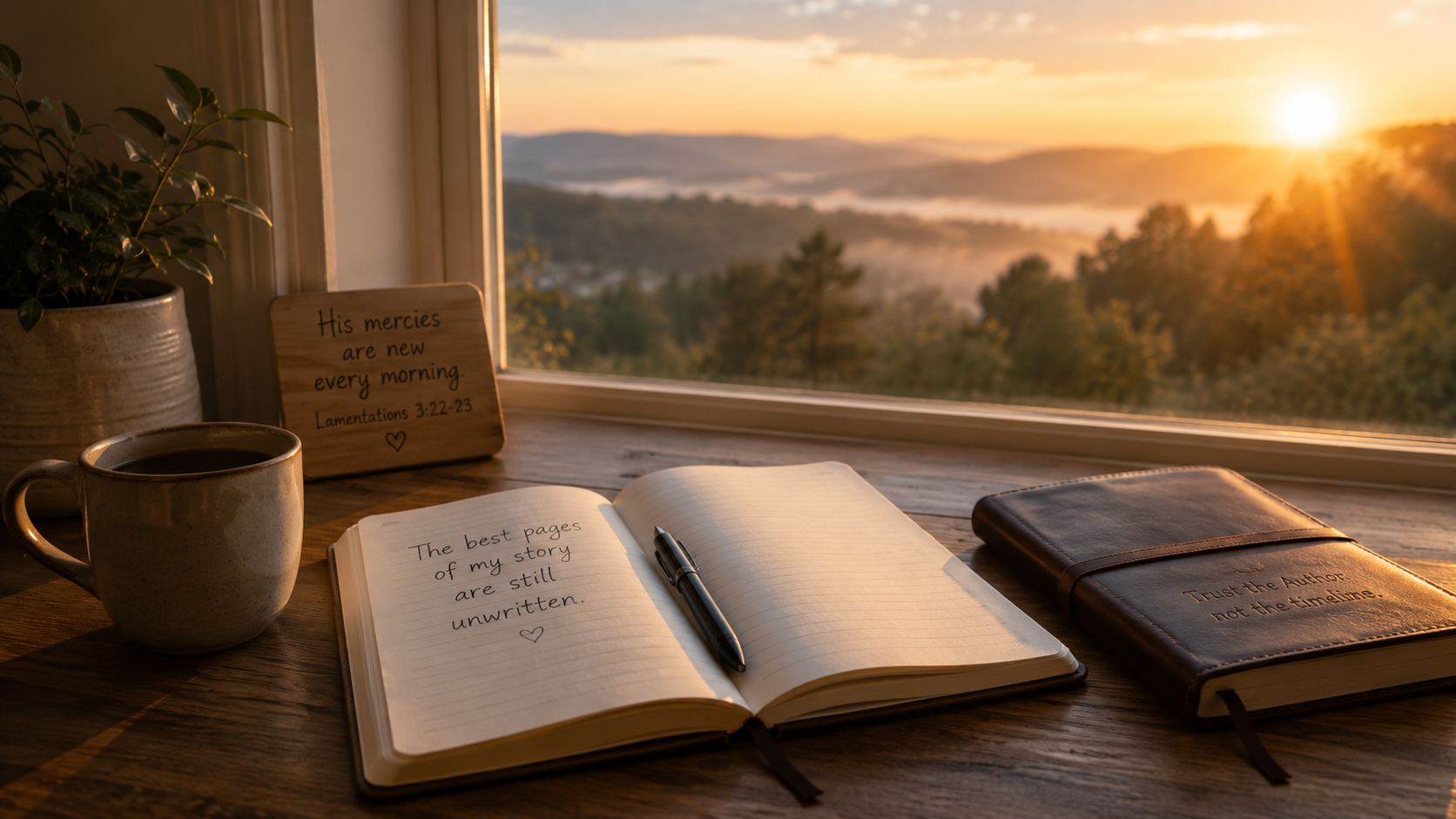 An open journal beside a quiet morning window with soft light, symbolizing hope, faith, and learning to face the future when tomorrow feels uncertain.