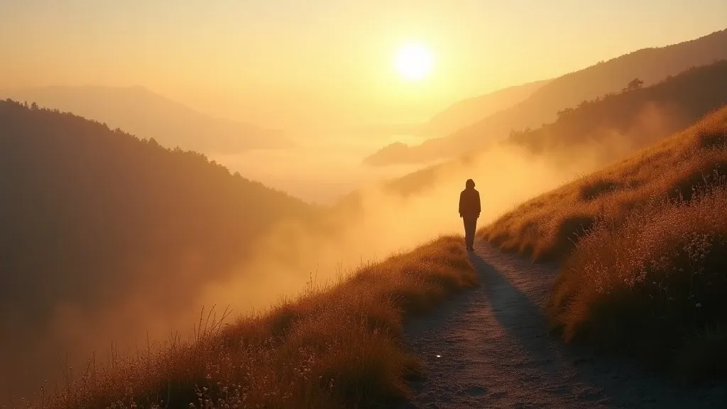 A person standing on a quiet path at sunrise after a difficult night, symbolizing faith, grace, and getting back up after failure.