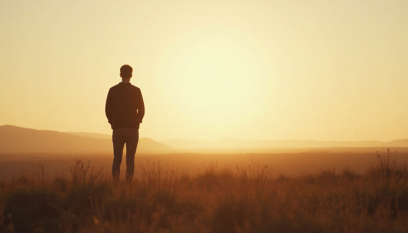 A lone person standing in soft morning light after a dark season, representing hope returning quietly after heartbreak, grief, and waiting.