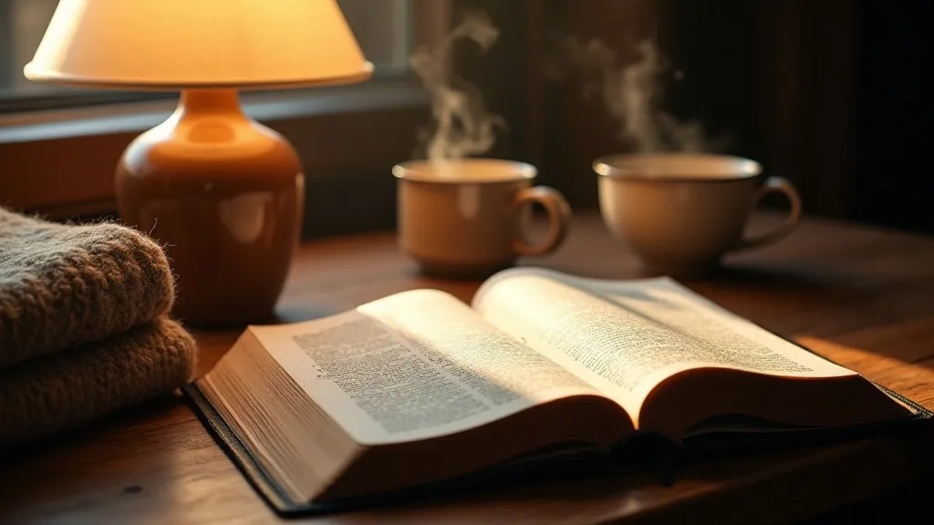 An open Bible on a wooden table beside a warm lamp in a quiet room, representing steady faith during a season of spiritual exhaustion.
